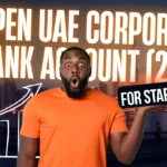 UAE corporate bank account application infographic showing six key review areas: identity, ownership, business activity, account purpose, source of funds, and expected transactions.