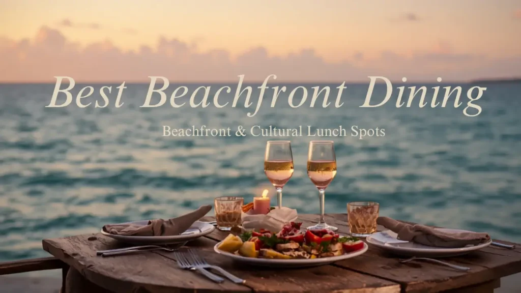 Family enjoying beachfront dining in Saadiyat with ocean views